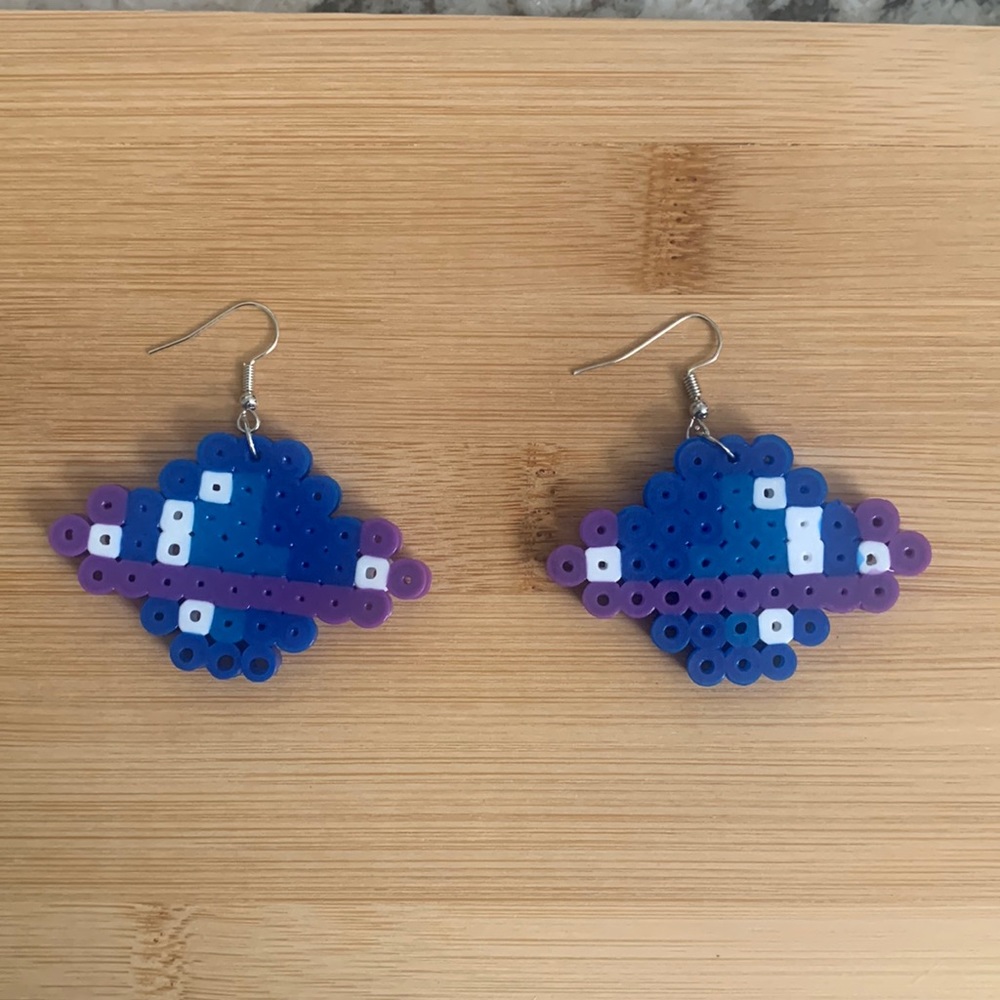 Handmade UFO earrings.